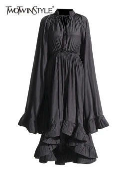 TWOTWINSTYLE, Элегантные женские платья со шнуровкой в стиле пэчворк, V-образный вырез, плащ, рукав с высокой талией, темпераментное платье, женская мода