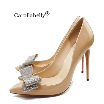Высококачественные Женские Туфли с острым носком на высоком каблуке, Стразы, Бант, Обувь для свадебной вечеринки