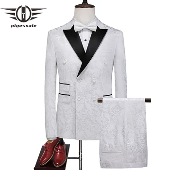 Роскошные брендовые мужские двубортные костюмы, британский приталенный костюм, 2 шт., мужской качественный клубный костюм, Свадебный Цветочный костюм Homme Q1404