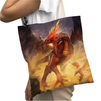 Сумка для покупок с рисунком Западного дракона, холщовая сумка-тоут с мультяшным животным, Леди-девушка, складные женские сумки для покупок большой емкости