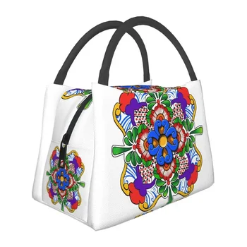 Сумки для ланча с мексиканской изоляцией в цветочек Mosaico De Talavera Multicolor Портативный термоохладитель Bento Box для работы и путешествий