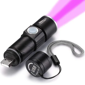 Фонарик с ультрафиолетовым излучением 395 нм Blacklight USB Перезаряжаемый светодиодный фонарик Водонепроницаемый Инспекционный фонарик для мочи домашних животных